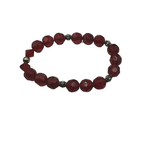 Red Crystal Bead Stretch Bracelet With Silver-Tone Accents - Picture 5 of 5